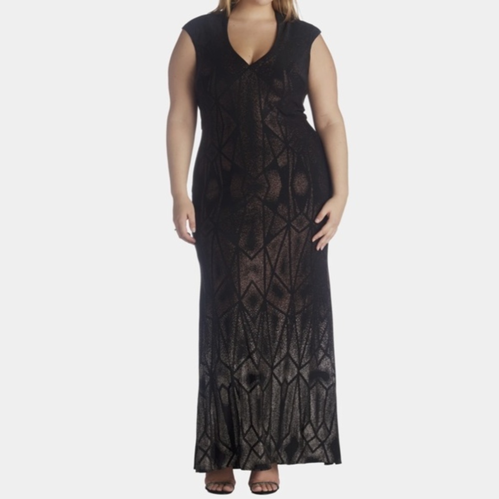 BETSY & ADAM. Long Cap Sleeve Glitter Ombre Dress